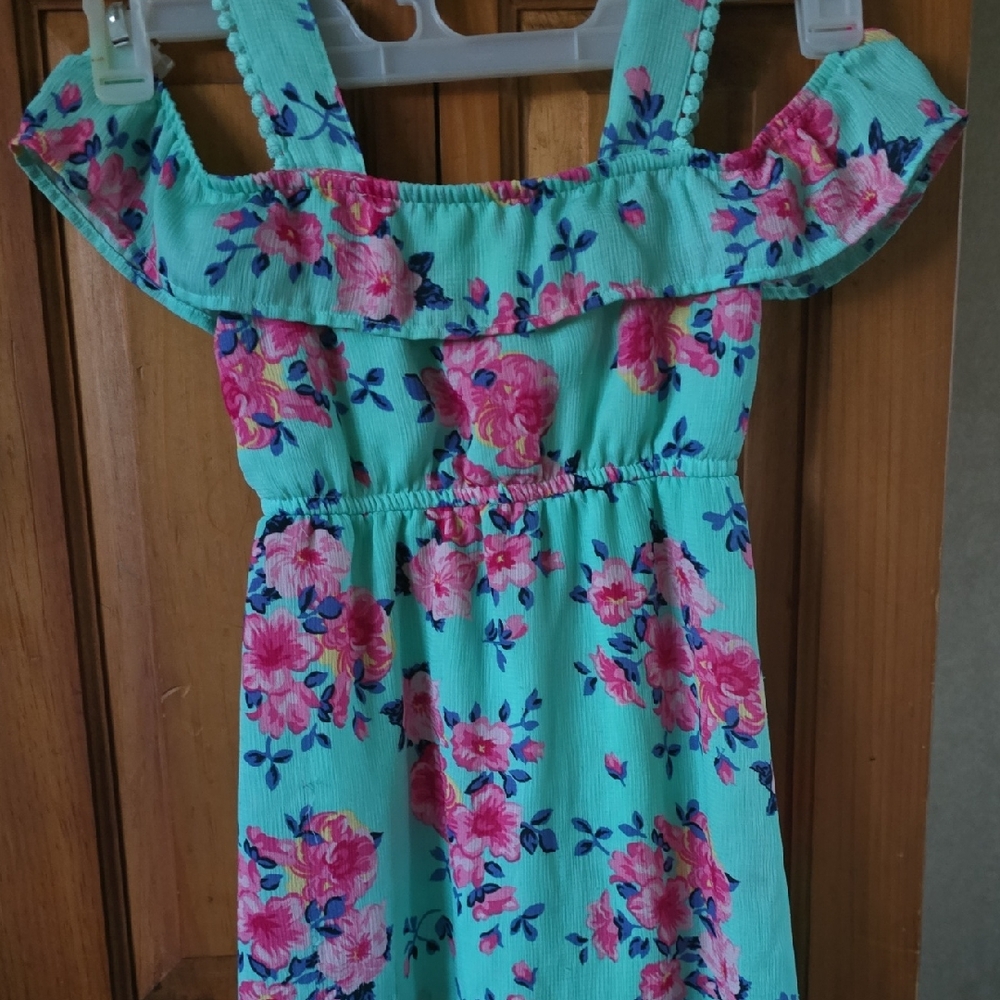 Wonder Nation Floral Kids Dress - Aqua and Pink